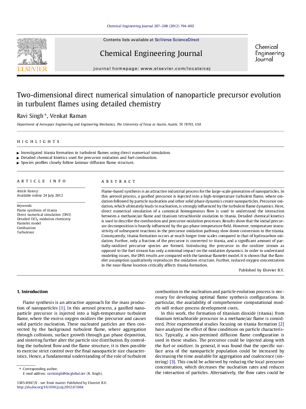 Two-dimensional direct numerical simulation of nanoparticle precursor evolution in turbulent flames using detailed chemistry