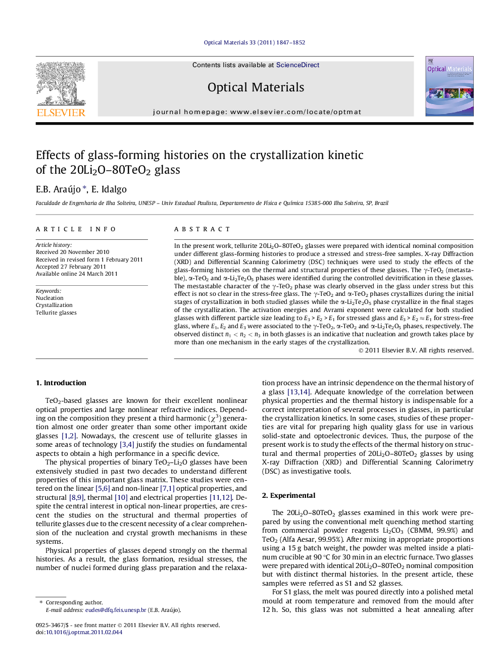 Effects of glass-forming histories on the crystallization kinetic of the 20Li2O-80TeO2 glass