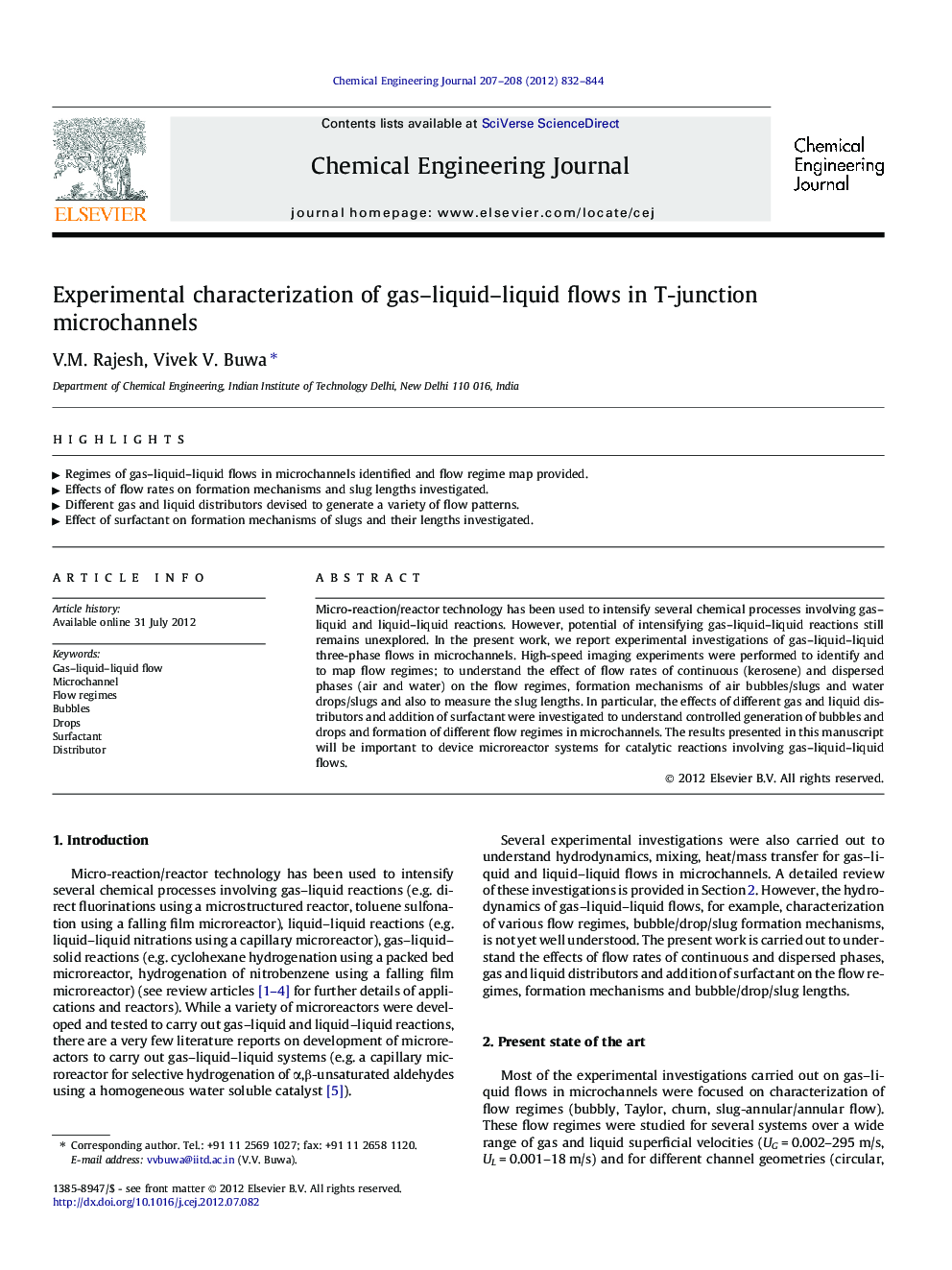 عکس صفحه اول مقاله: Experimental characterization of gas–liquid–liquid flows in T-junction microchannels Experimental characterization of gas–liquid–liquid flows in T-junction microchannels