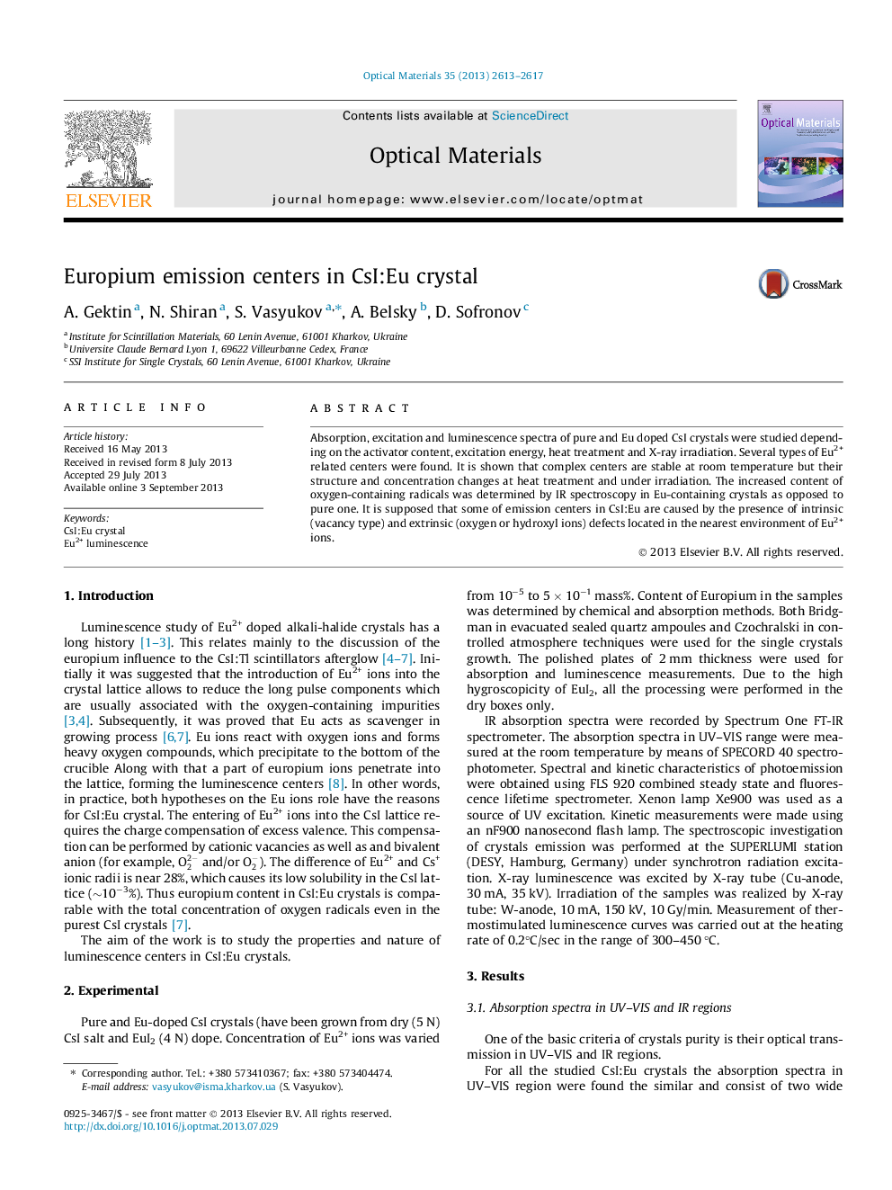 Europium emission centers in CsI:Eu crystal