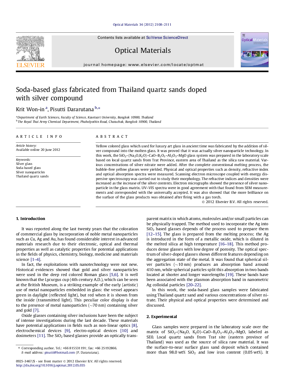 Soda-based glass fabricated from Thailand quartz sands doped with silver compound