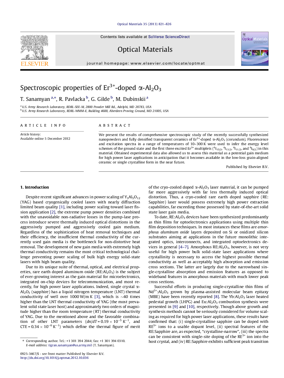 Spectroscopic properties of Er3+-doped α-Al2O3