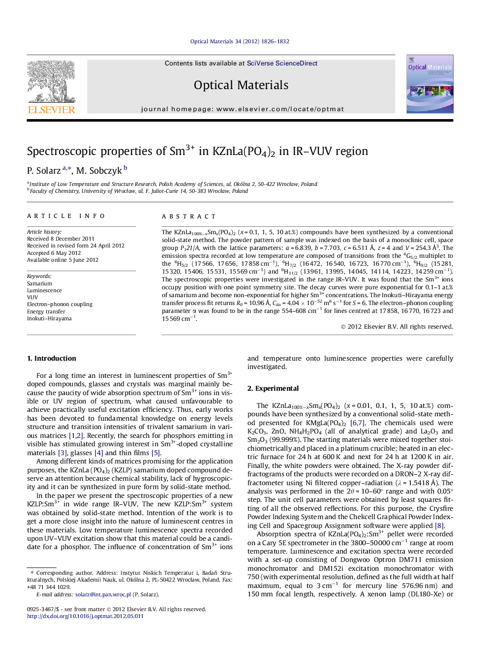 Spectroscopic properties of Sm3+ in KZnLa(PO4)2 in IR–VUV region