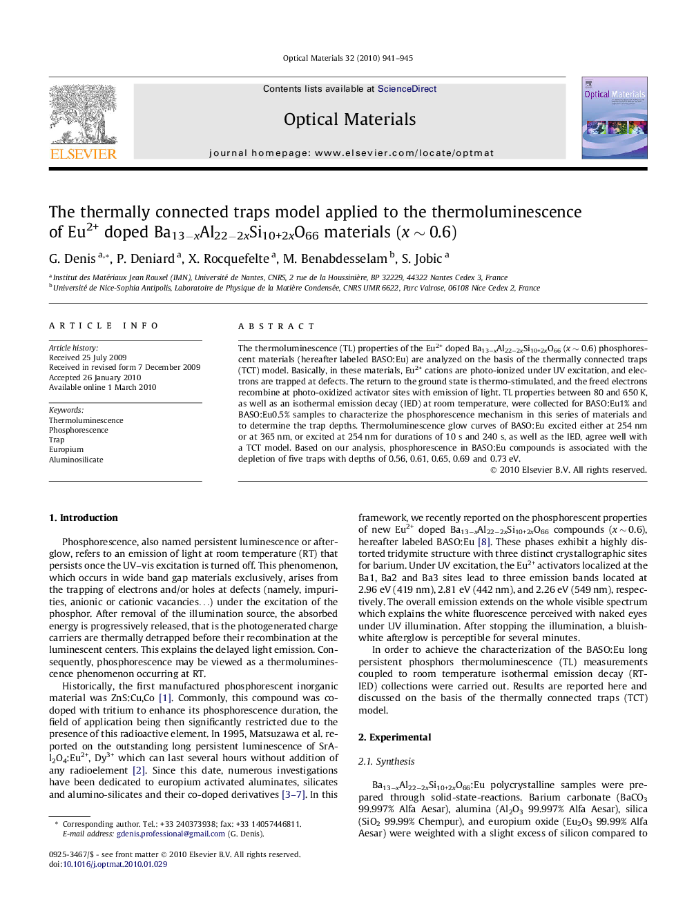 The thermally connected traps model applied to the thermoluminescence of Eu2+ doped Ba13−xAl22−2xSi10+2xO66 materials (x ∼ 0.6)