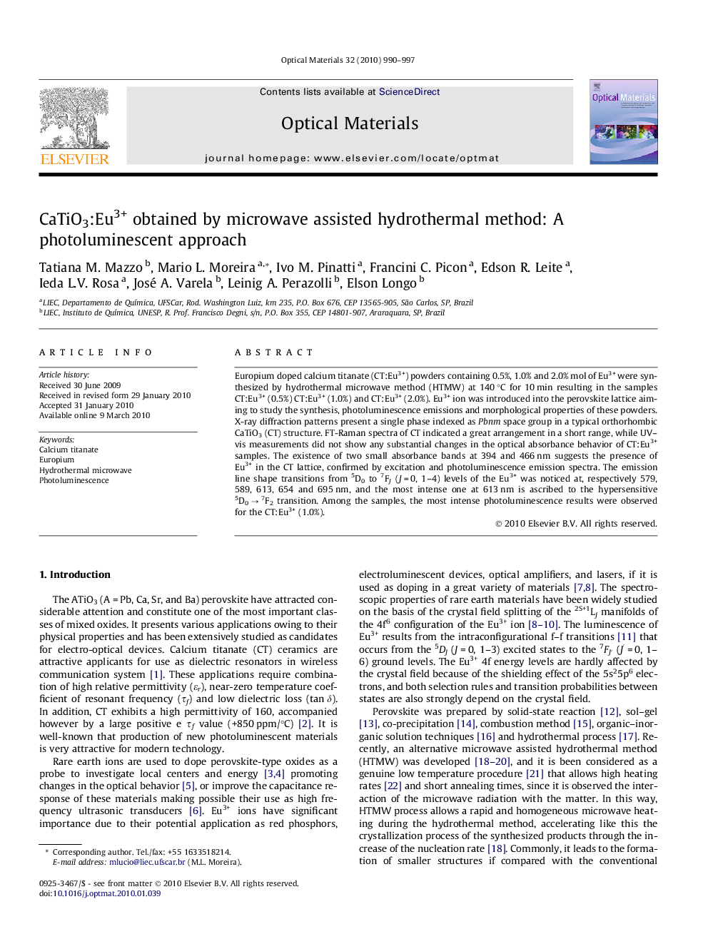 CaTiO3:Eu3+ obtained by microwave assisted hydrothermal method: A photoluminescent approach