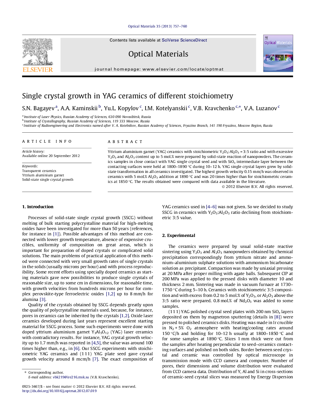 Single crystal growth in YAG ceramics of different stoichiometry