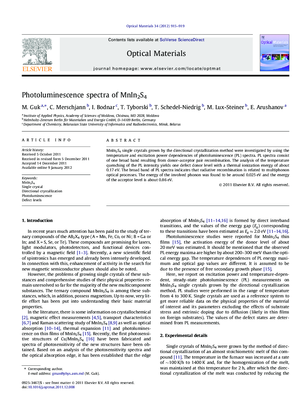 Photoluminescence spectra of MnIn2S4