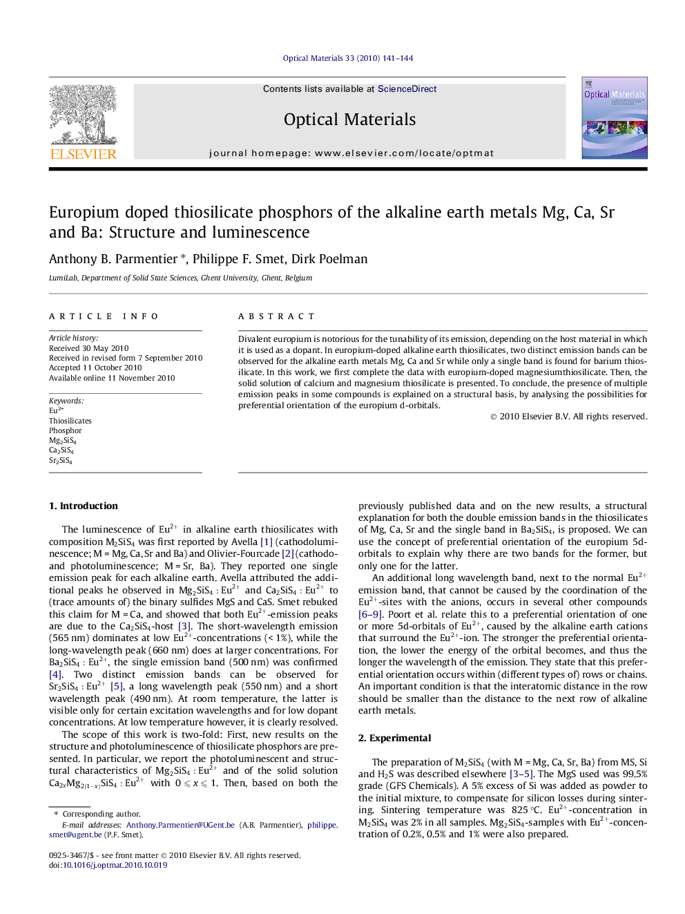 Europium doped thiosilicate phosphors of the alkaline earth metals Mg, Ca, Sr and Ba: Structure and luminescence