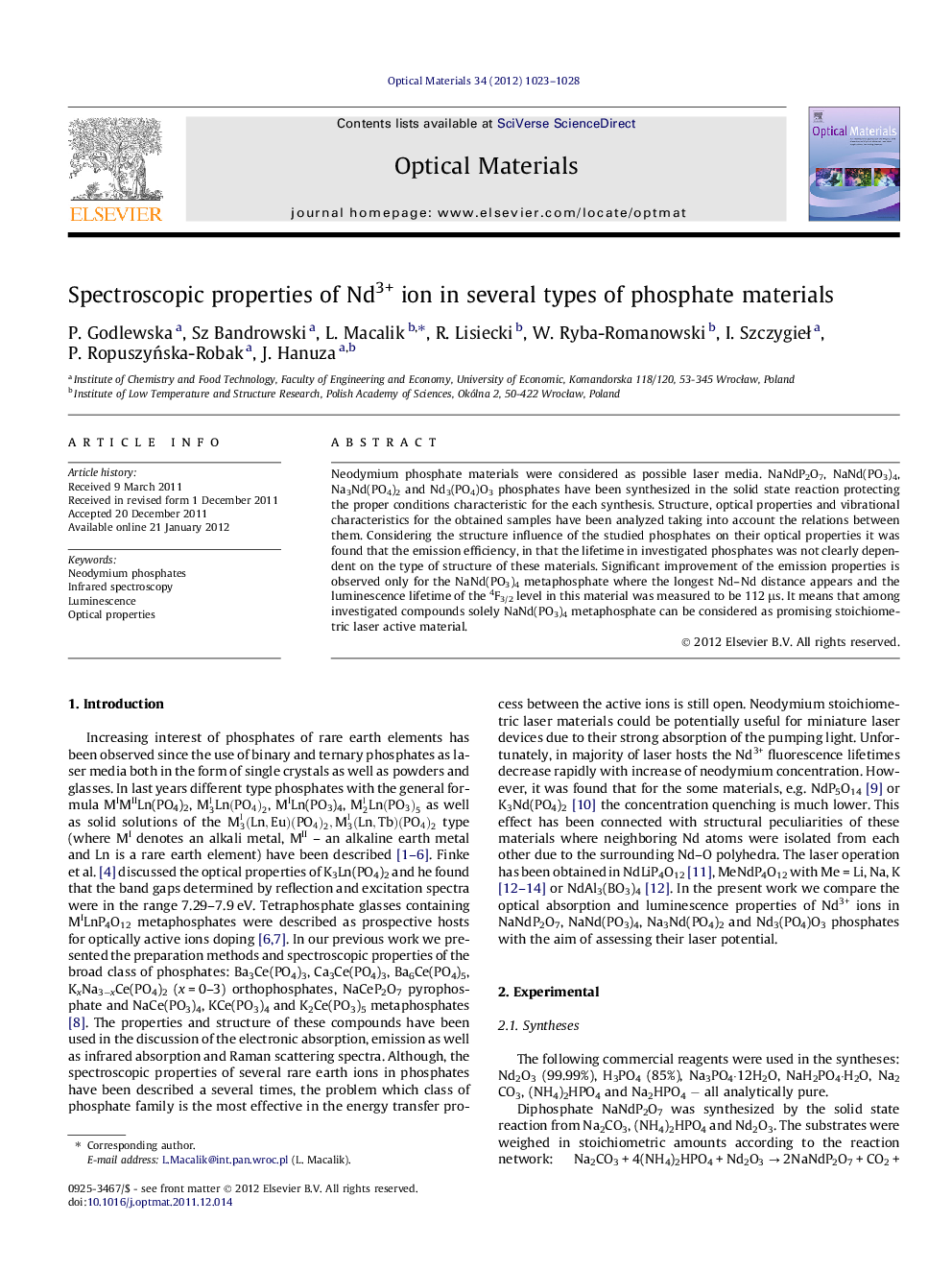 Spectroscopic properties of Nd3+ ion in several types of phosphate materials