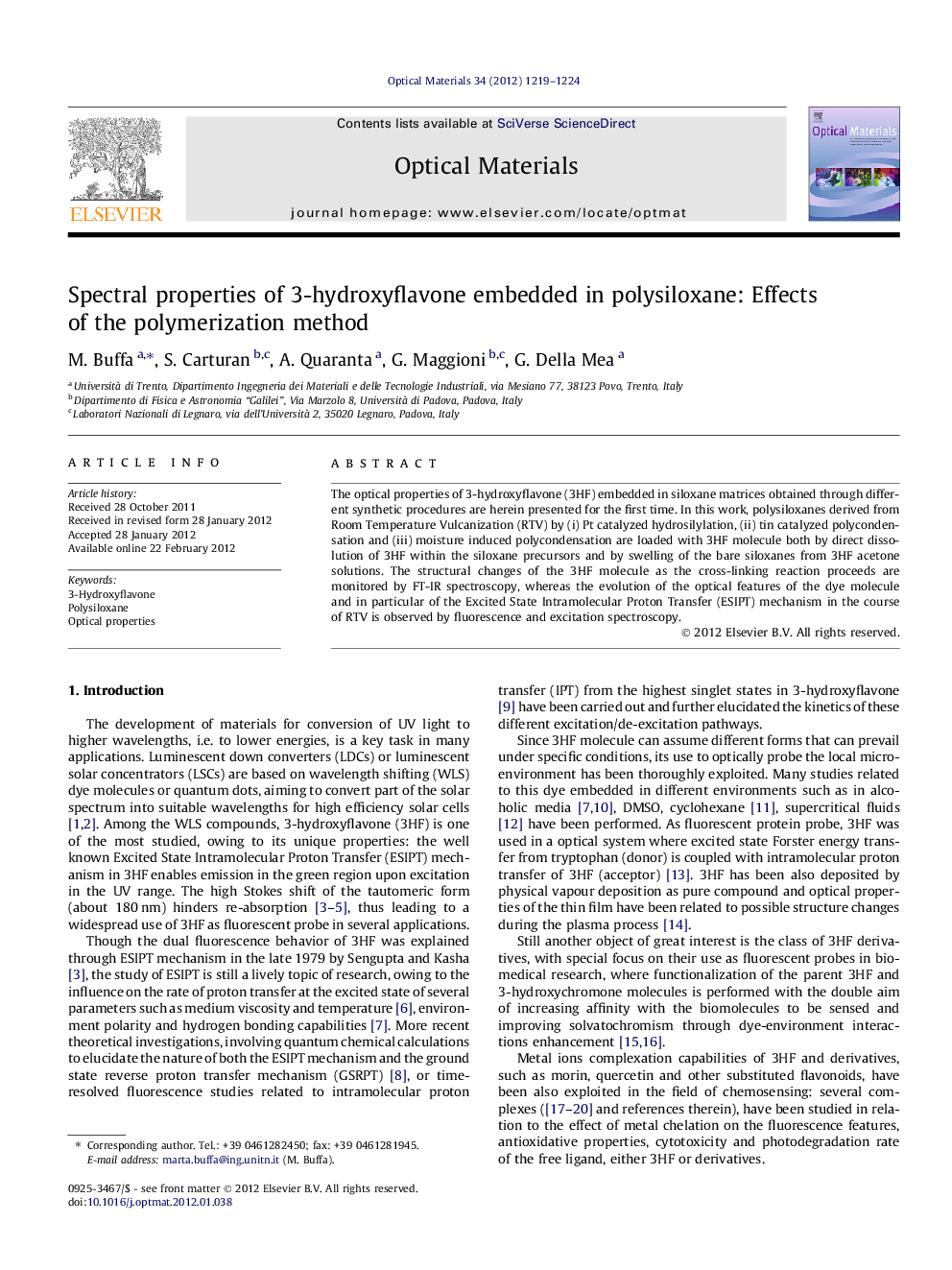 Spectral properties of 3-hydroxyflavone embedded in polysiloxane: Effects of the polymerization method