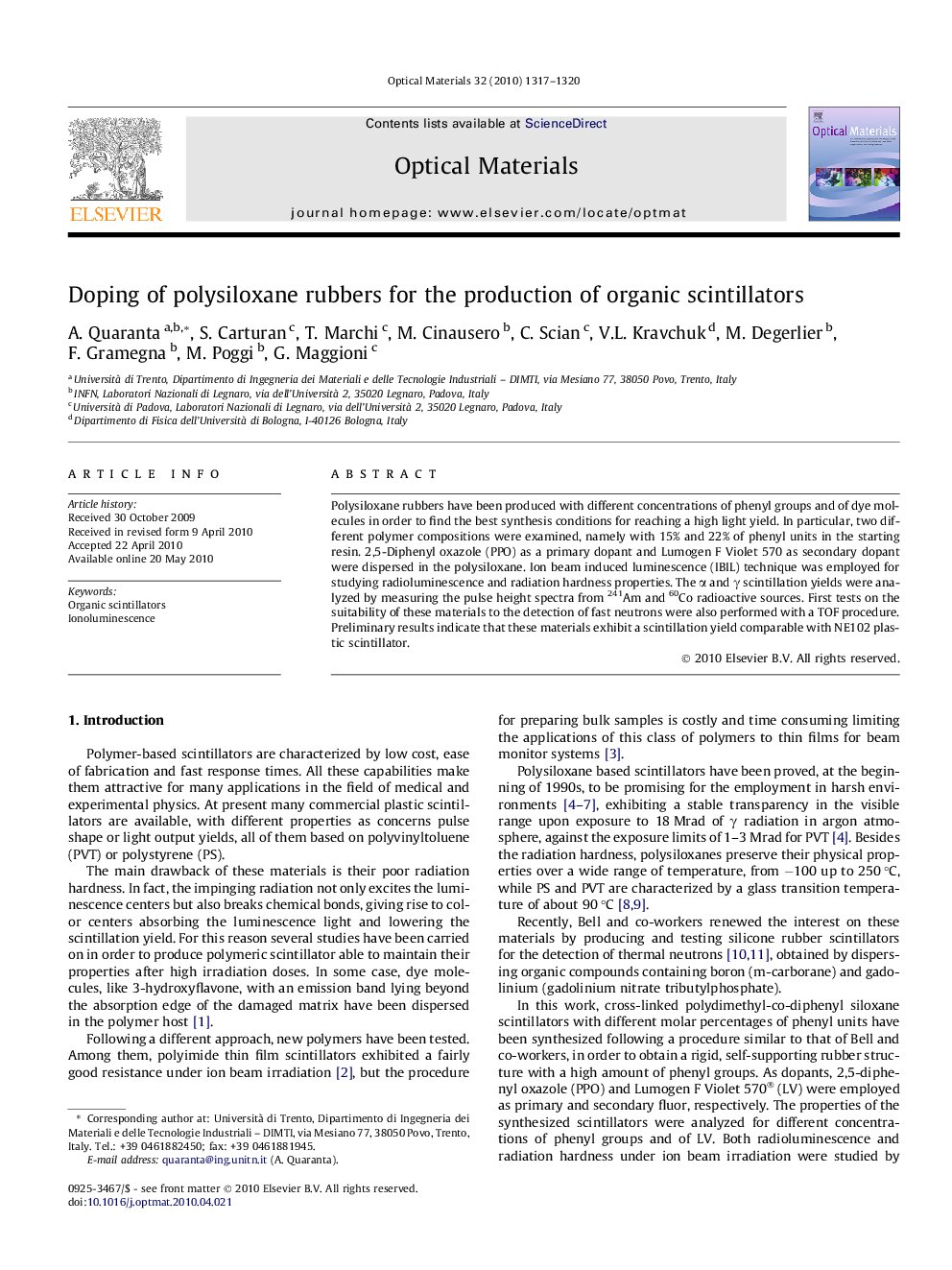 Doping of polysiloxane rubbers for the production of organic scintillators