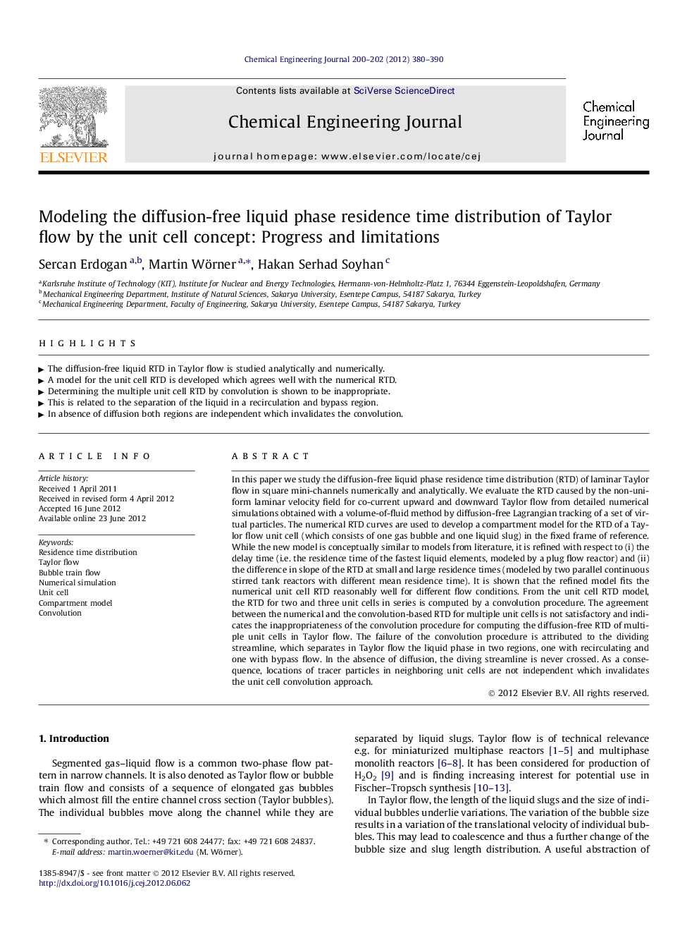 Modeling the diffusion-free liquid phase residence time distribution of Taylor flow by the unit cell concept: Progress and limitations