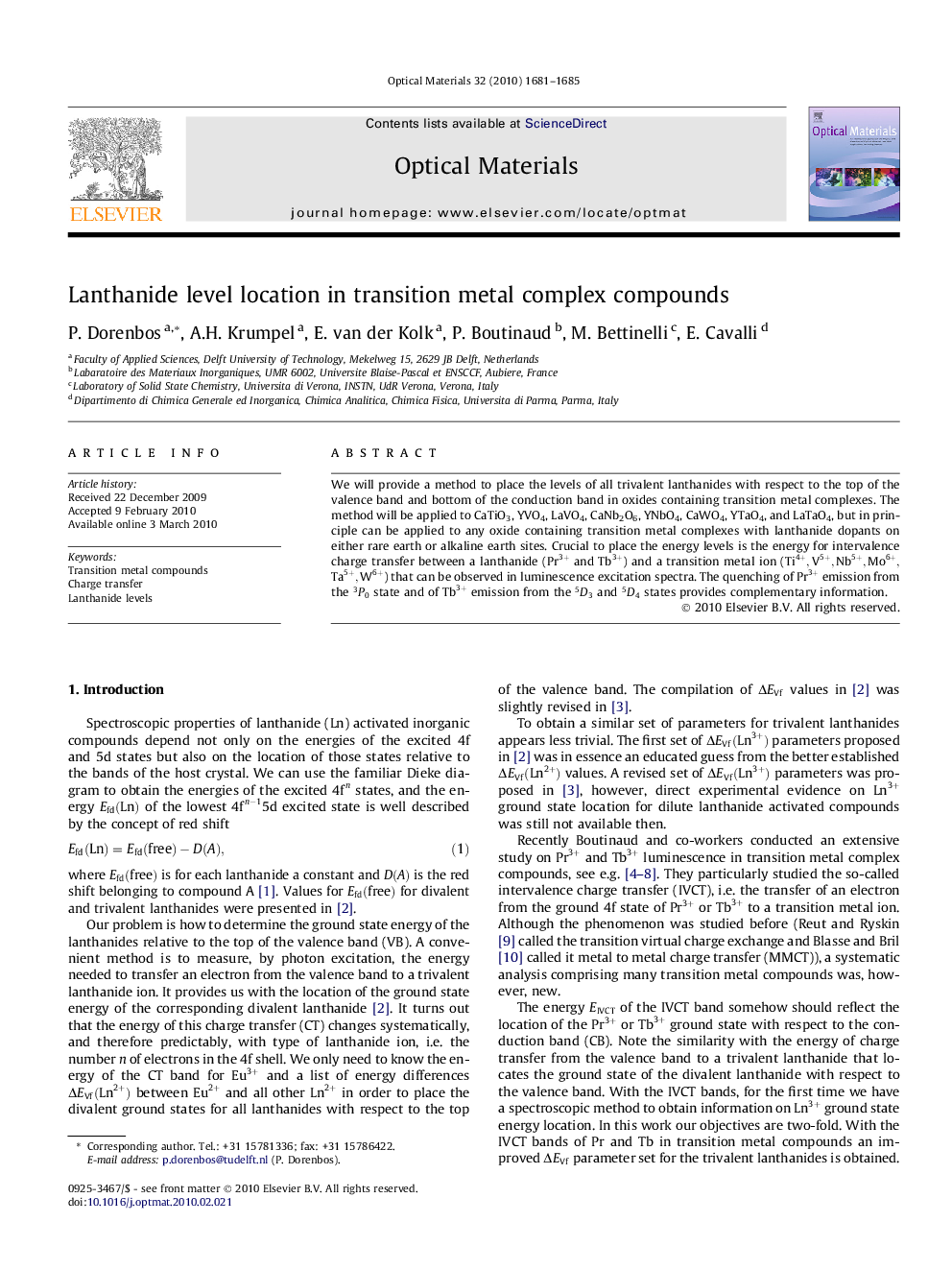 Lanthanide level location in transition metal complex compounds