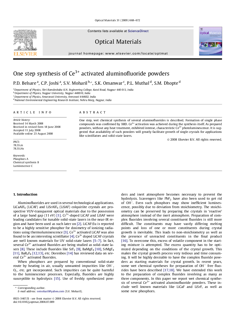 One step synthesis of Ce3+ activated aluminofluoride powders