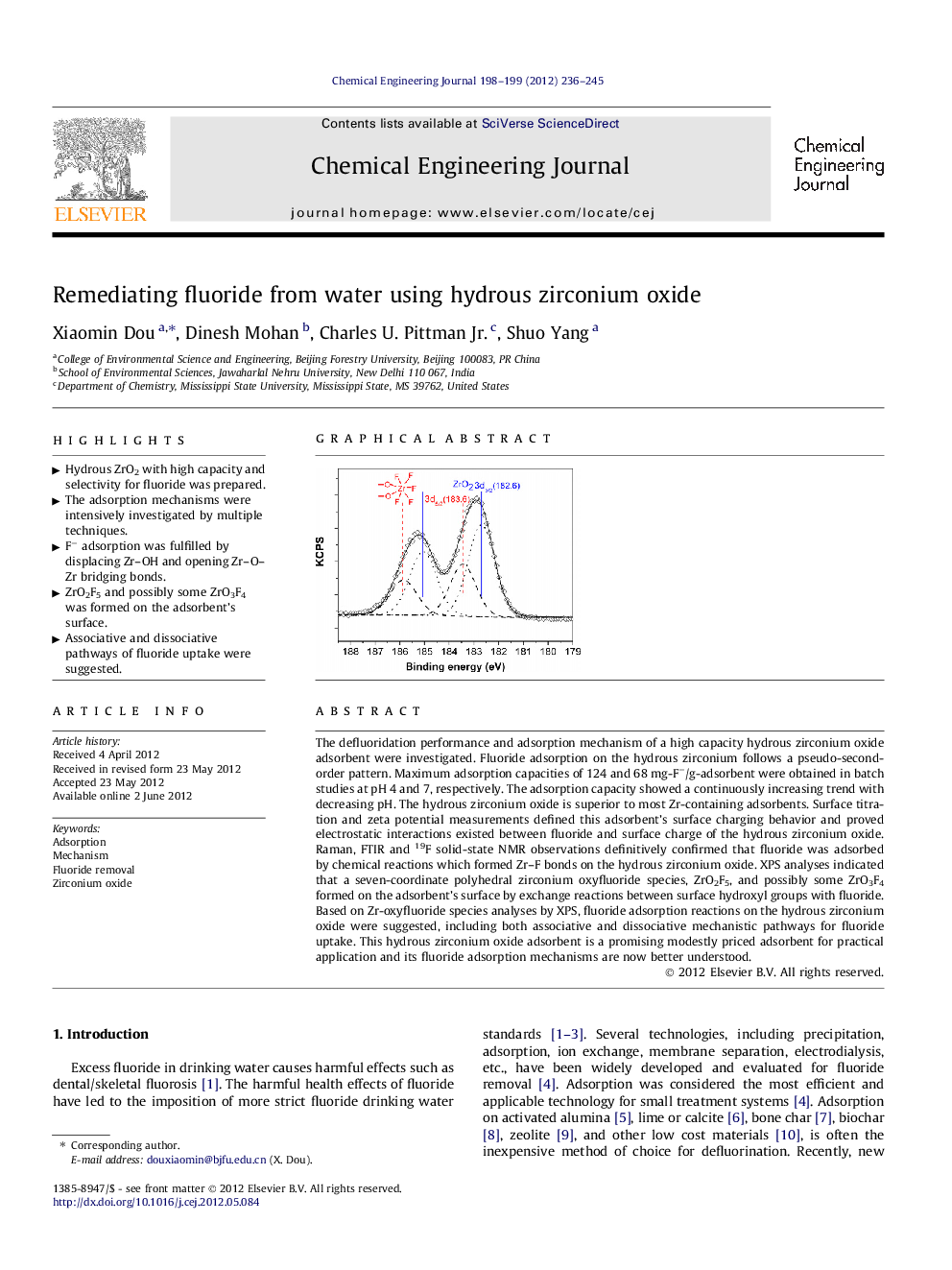 Remediating fluoride from water using hydrous zirconium oxide