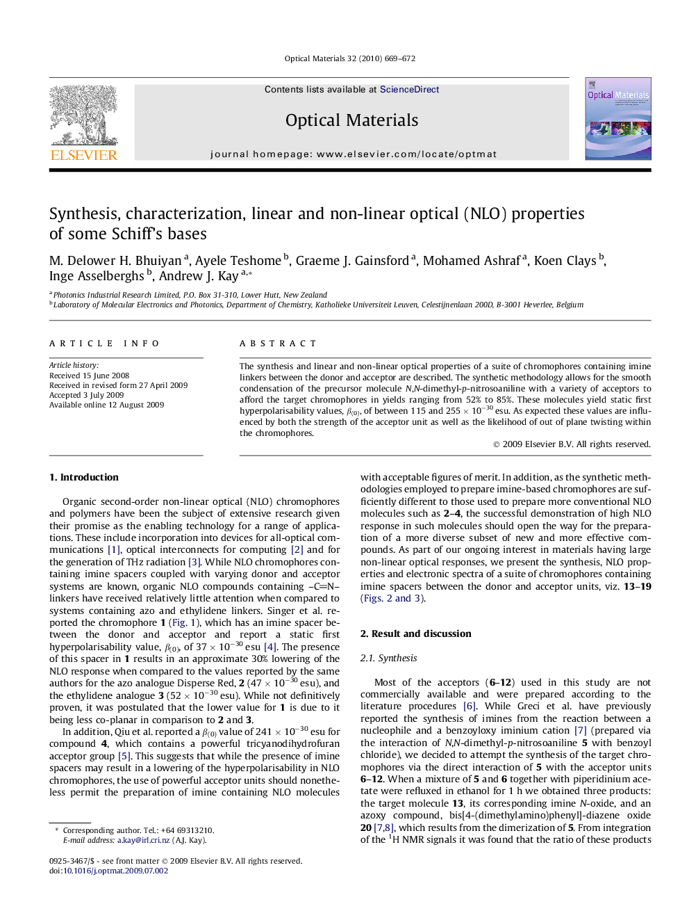 Synthesis, characterization, linear and non-linear optical (NLO) properties of some Schiff’s bases
