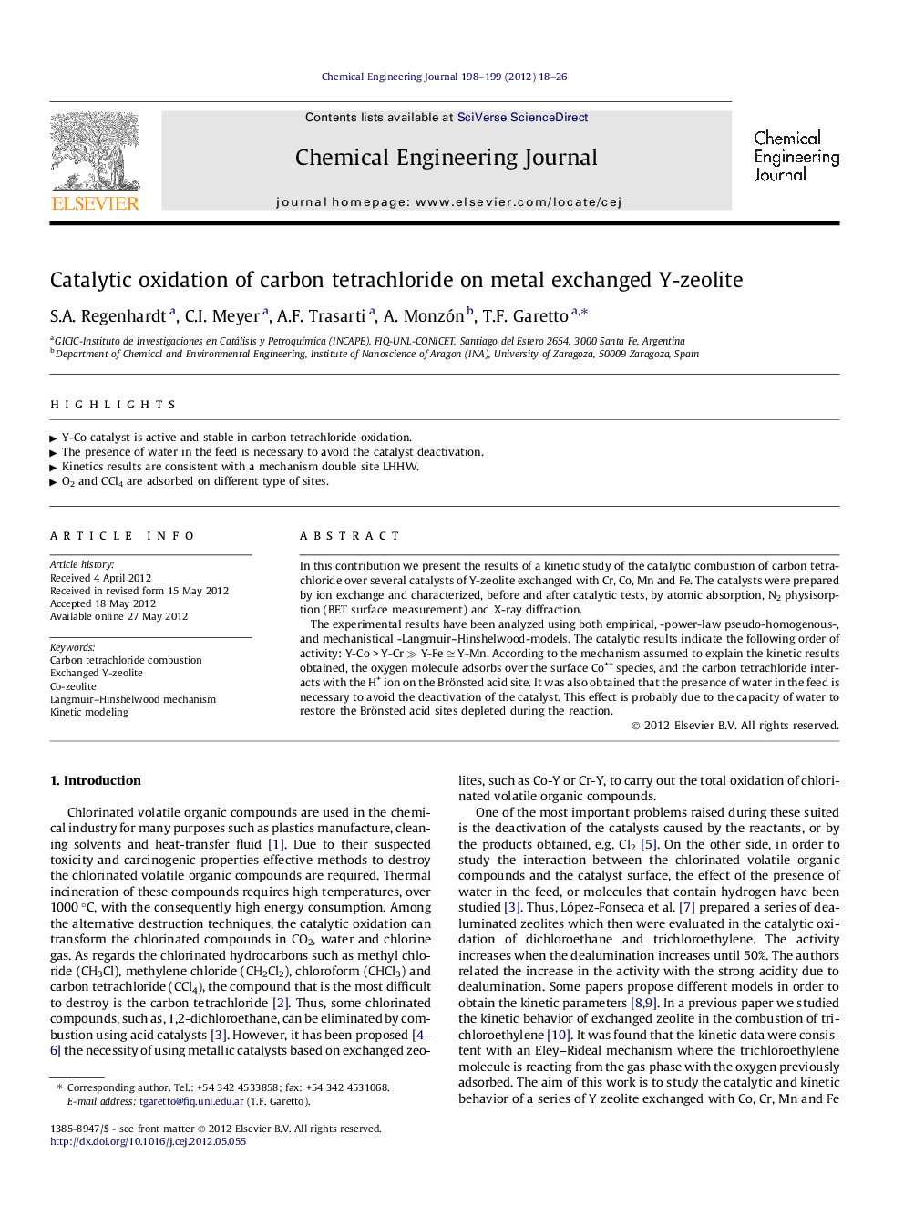 عکس صفحه اول مقاله: Catalytic oxidation of carbon tetrachloride on metal exchanged Y-zeolite Catalytic oxidation of carbon tetrachloride on metal exchanged Y-zeolite
