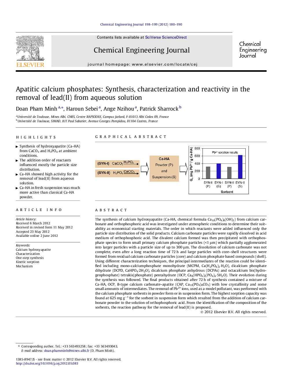 Apatitic calcium phosphates: Synthesis, characterization and reactivity in the removal of lead(II) from aqueous solution