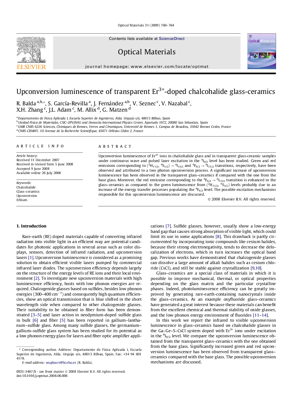 Upconversion luminescence of transparent Er3+-doped chalcohalide glass–ceramics