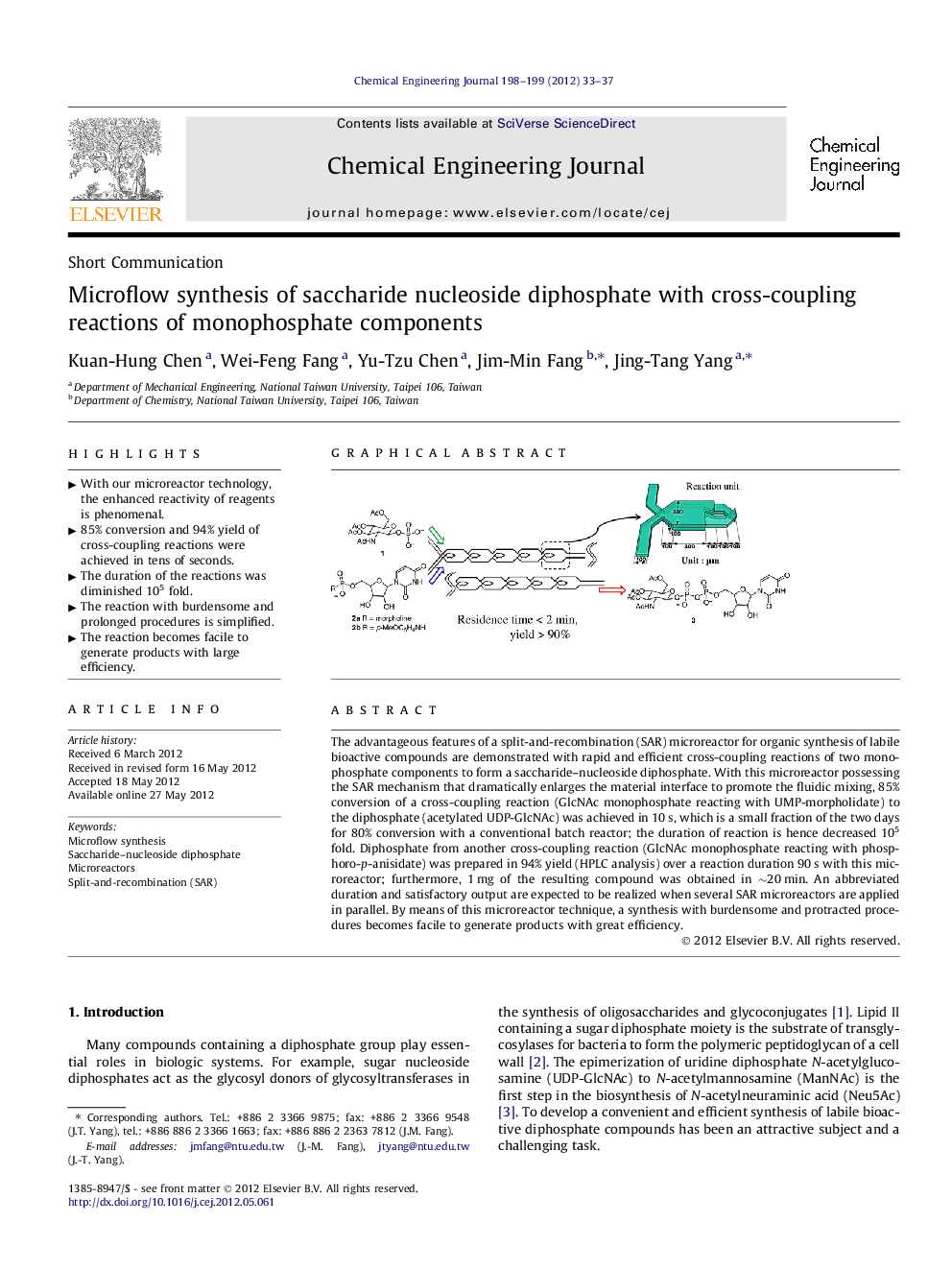 Microflow synthesis of saccharide nucleoside diphosphate with cross-coupling reactions of monophosphate components