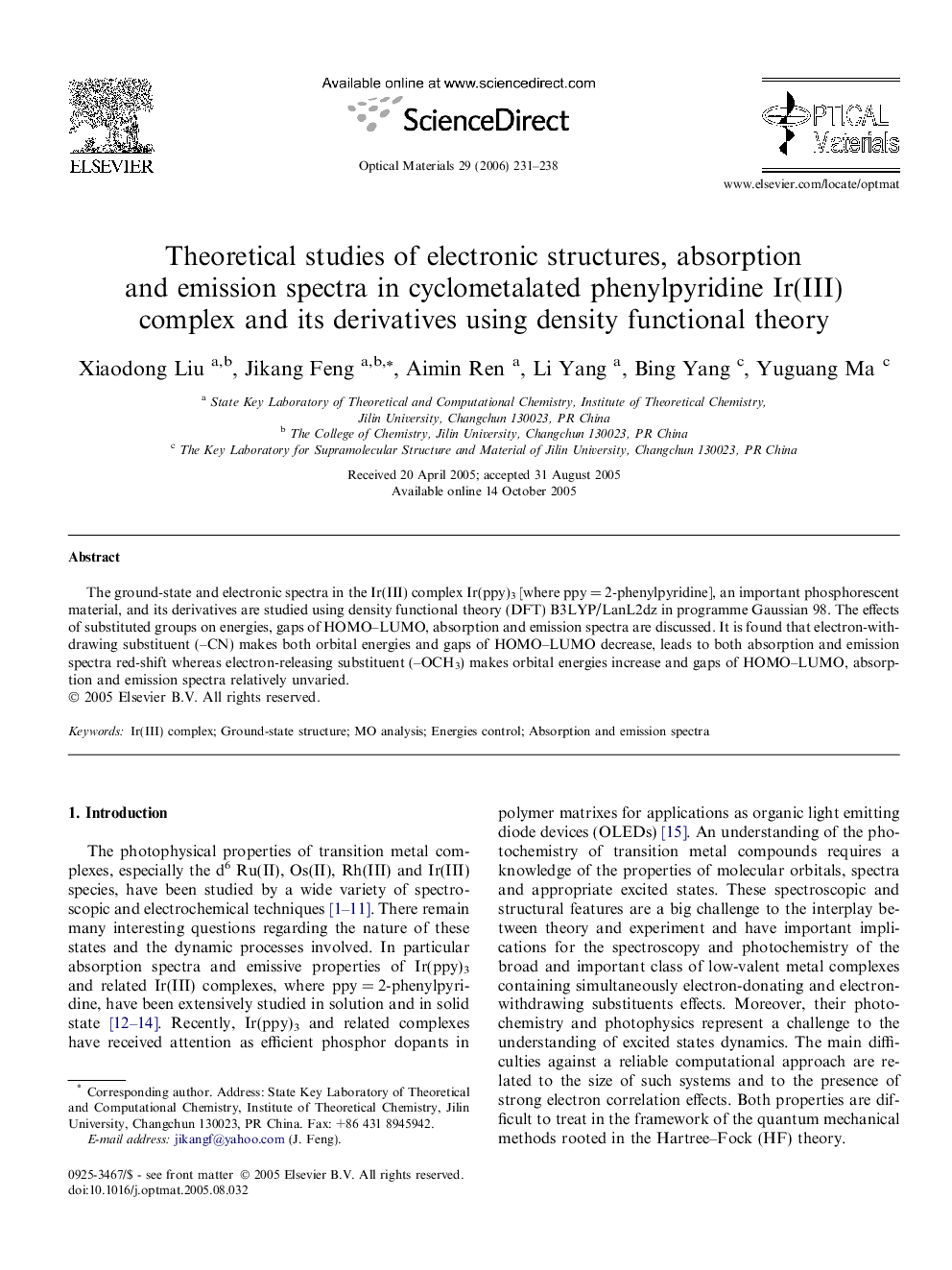 Theoretical studies of electronic structures, absorption and emission spectra in cyclometalated phenylpyridine Ir(III) complex and its derivatives using density functional theory