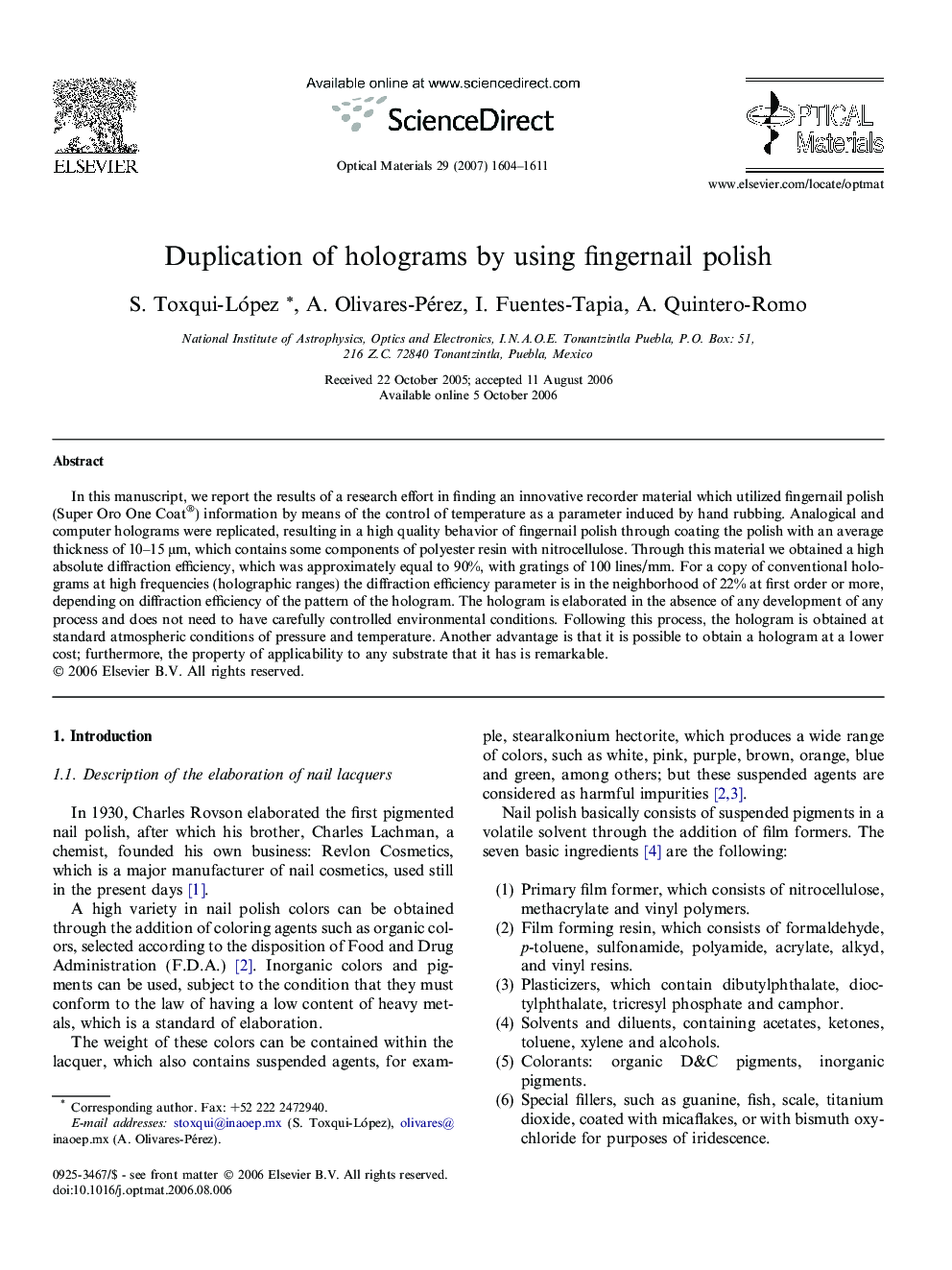 Duplication of holograms by using fingernail polish