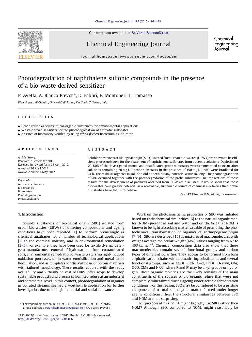 Photodegradation of naphthalene sulfonic compounds in the presence of a bio-waste derived sensitizer