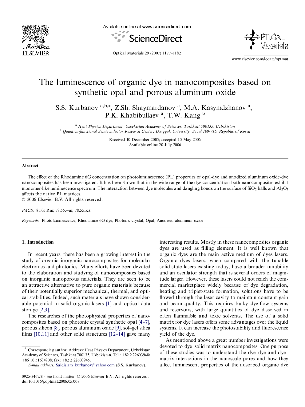 The luminescence of organic dye in nanocomposites based on synthetic opal and porous aluminum oxide