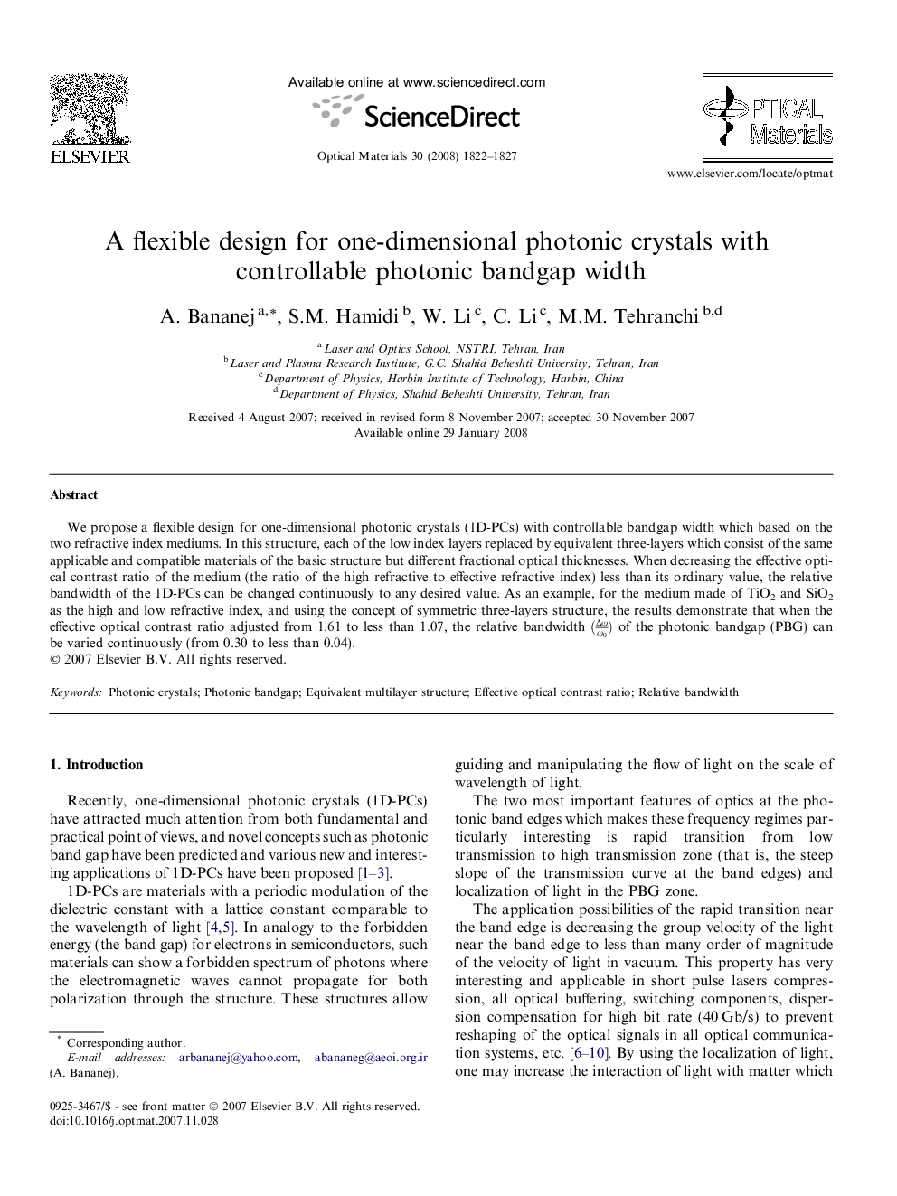 A flexible design for one-dimensional photonic crystals with controllable photonic bandgap width