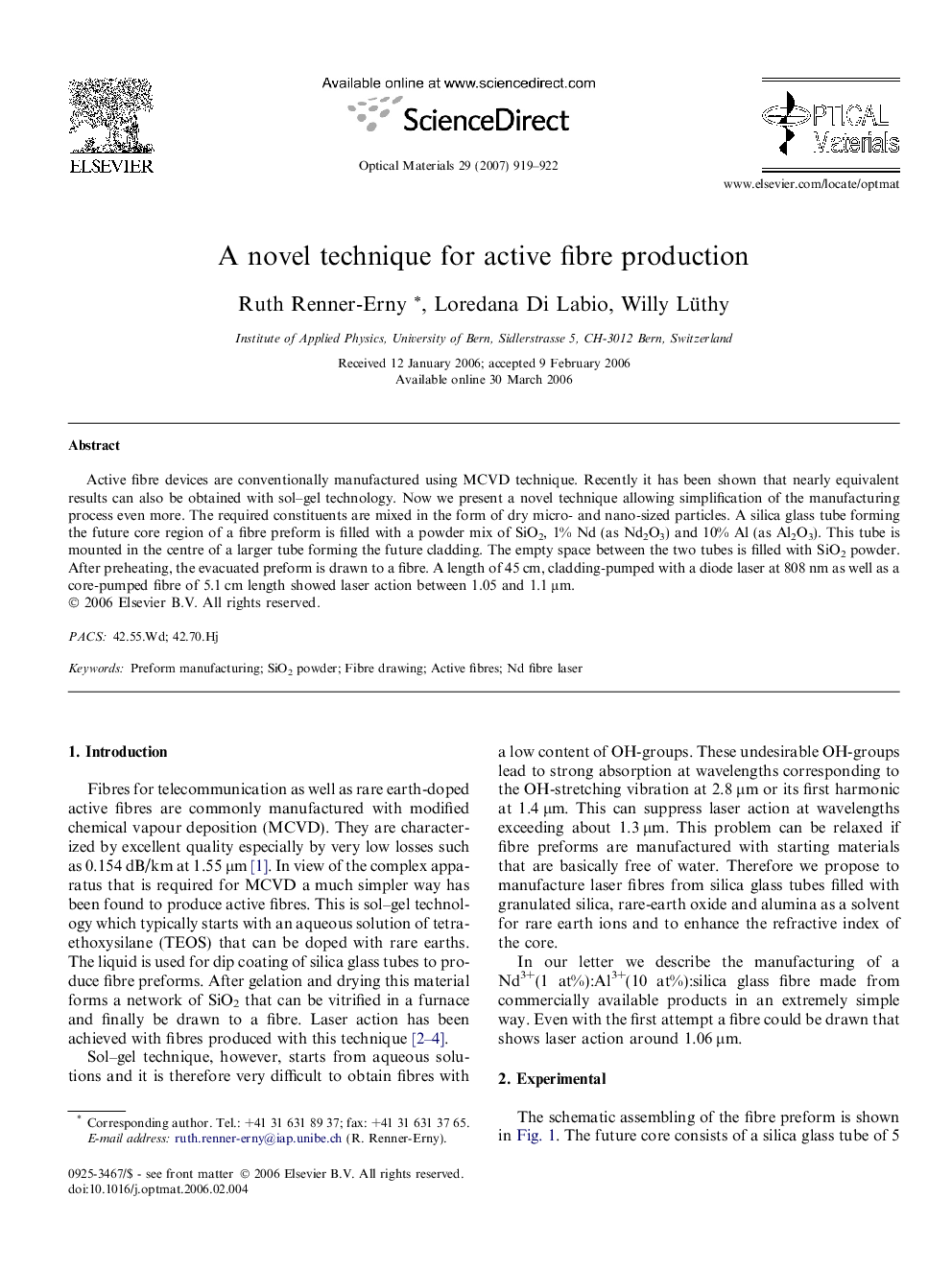 A novel technique for active fibre production