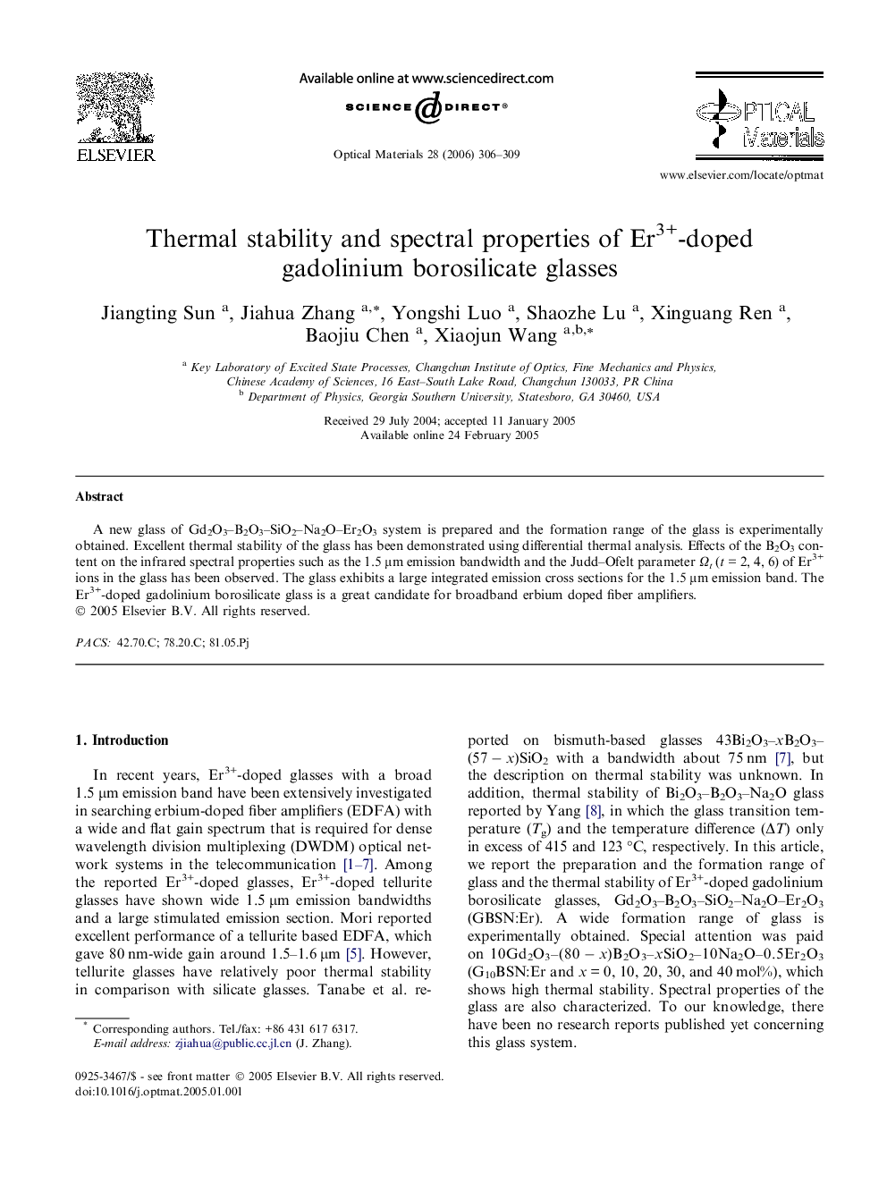 Thermal stability and spectral properties of Er3+-doped gadolinium borosilicate glasses