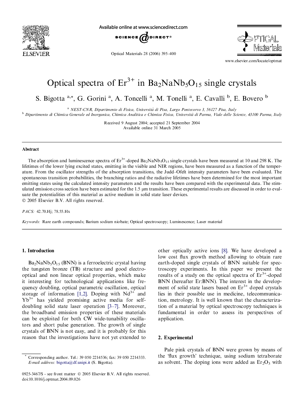 Optical spectra of Er3+ in Ba2NaNb5O15 single crystals