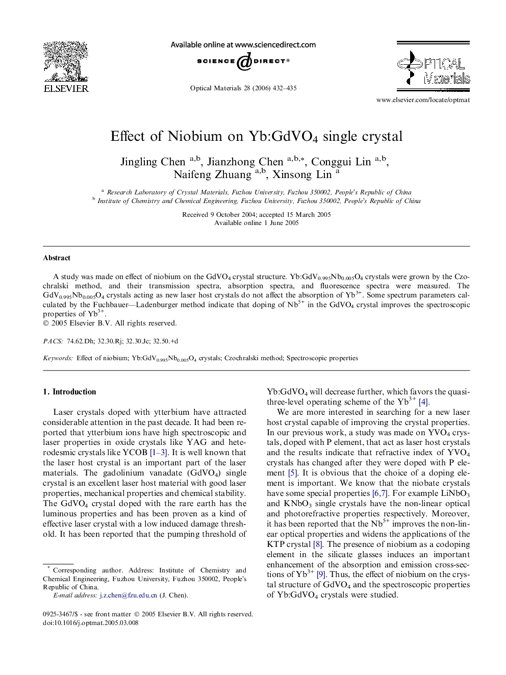 Effect of Niobium on Yb:GdVO4 single crystal