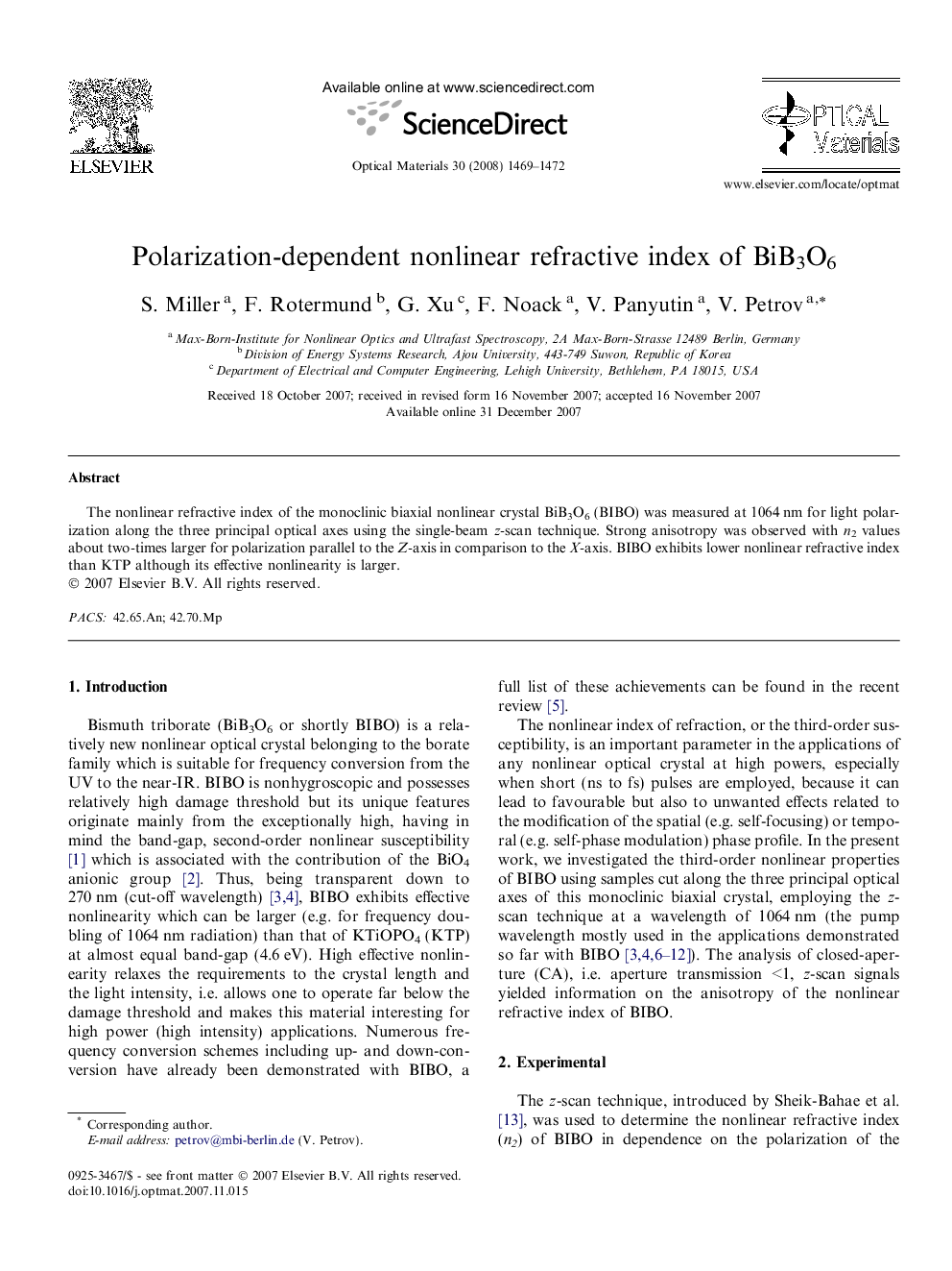 Polarization-dependent nonlinear refractive index of BiB3O6