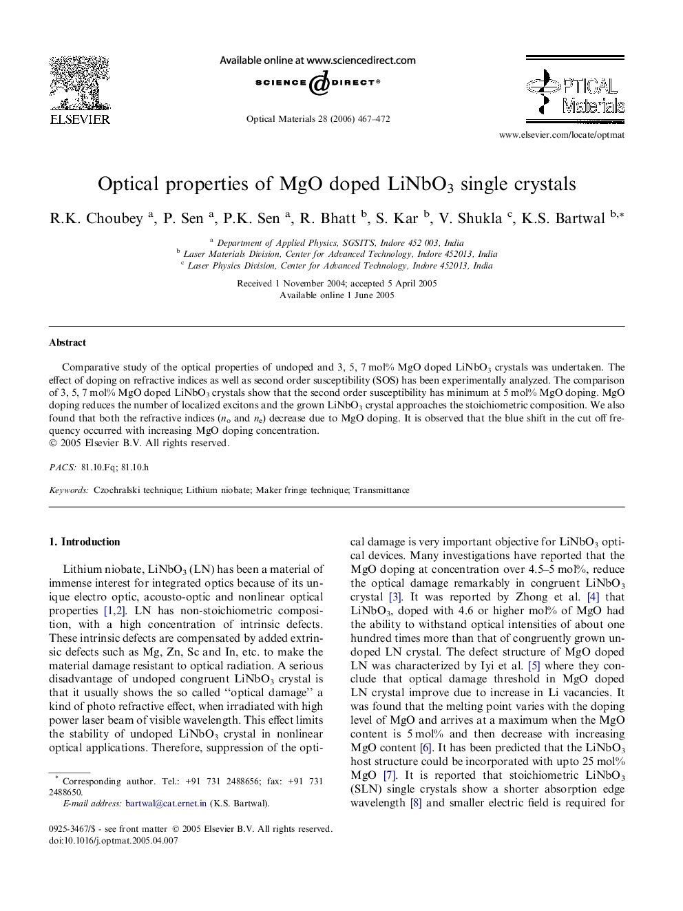 Optical properties of MgO doped LiNbO3 single crystals