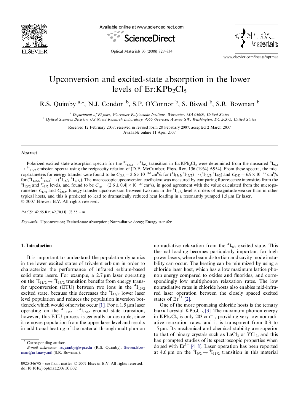 Upconversion and excited-state absorption in the lower levels of Er:KPb2Cl5