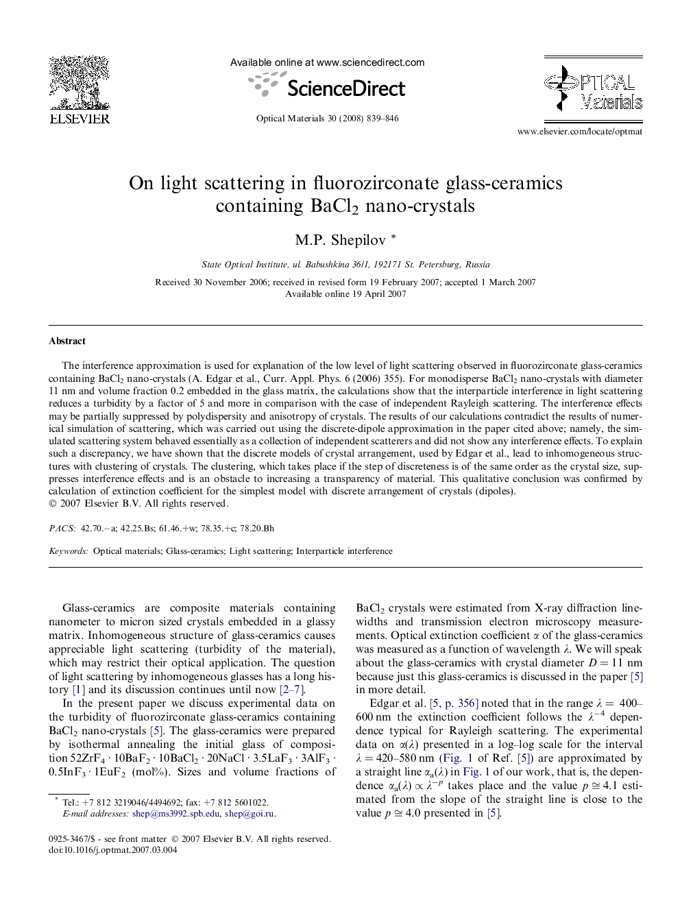 On light scattering in fluorozirconate glass-ceramics containing BaCl2 nano-crystals