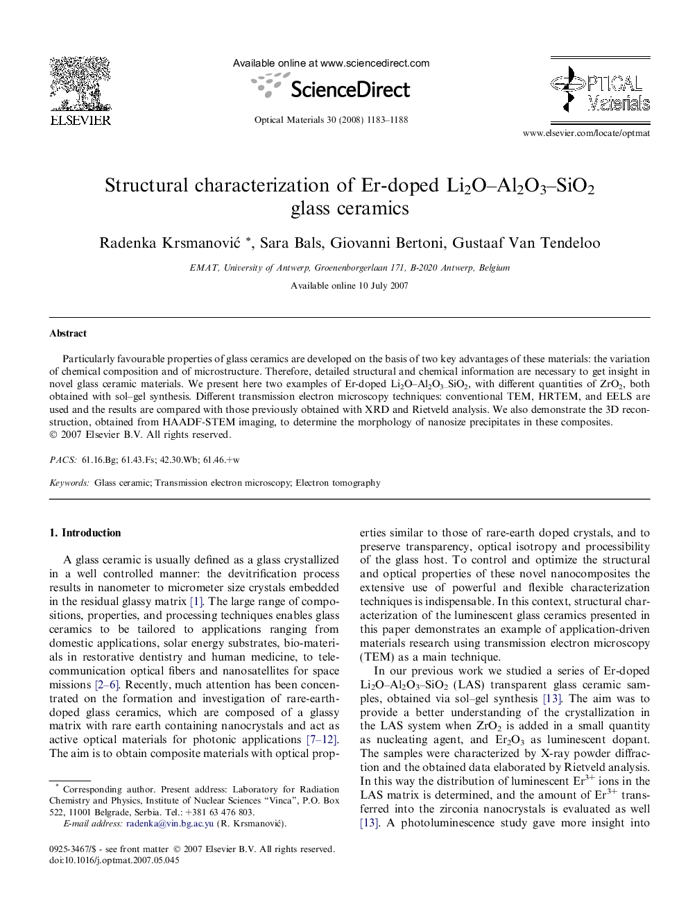 Structural characterization of Er-doped Li2O–Al2O3–SiO2 glass ceramics