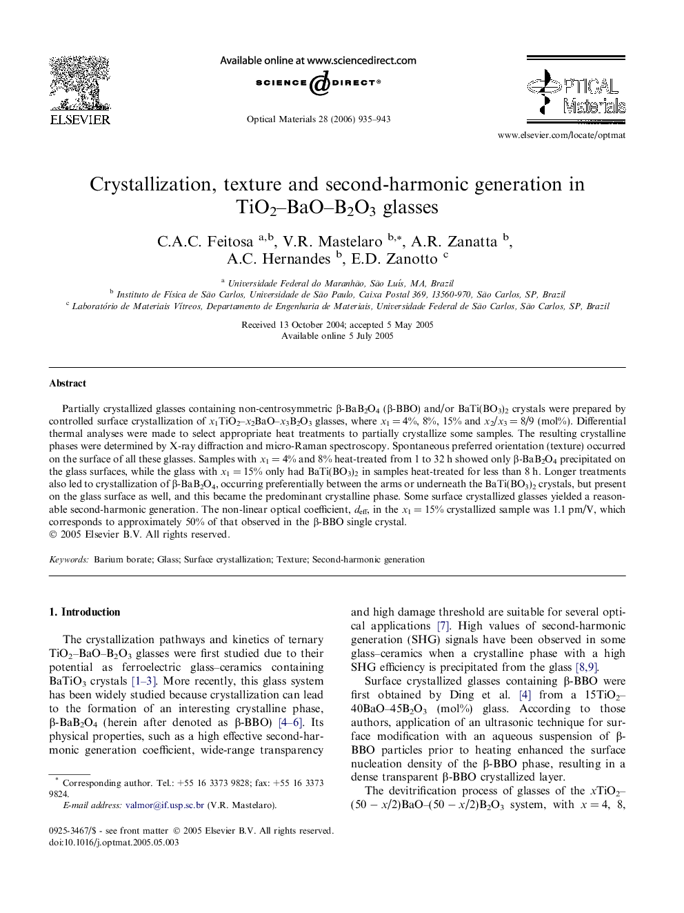 Crystallization, texture and second-harmonic generation in TiO2–BaO–B2O3 glasses