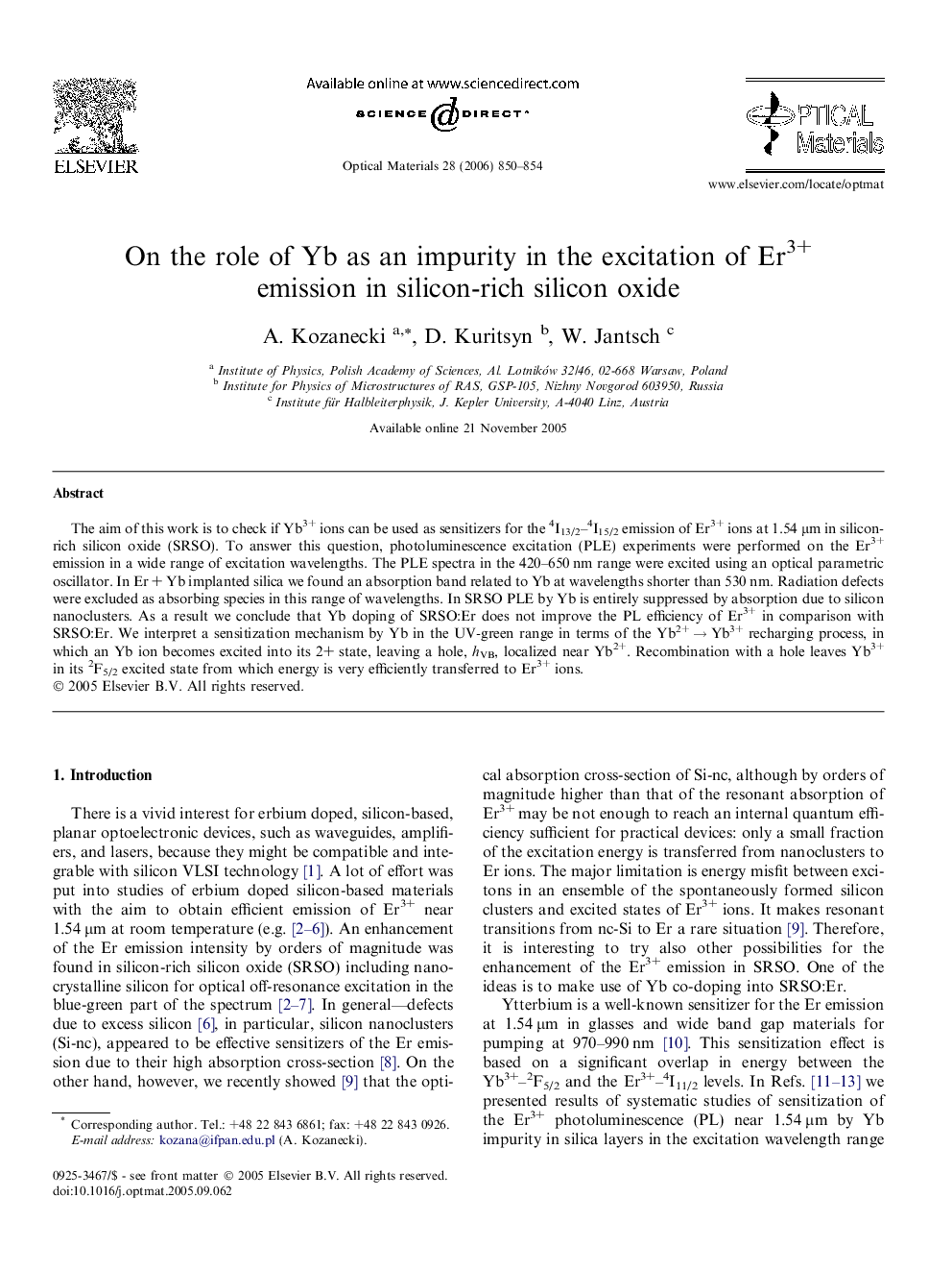 On the role of Yb as an impurity in the excitation of Er3+ emission in silicon-rich silicon oxide