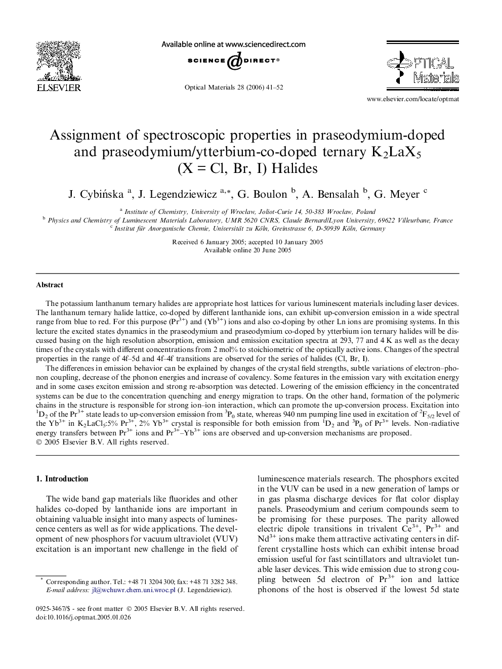 Assignment of spectroscopic properties in praseodymium-doped and praseodymium/ytterbium-co-doped ternary K2LaX5 (X = Cl, Br, I) Halides