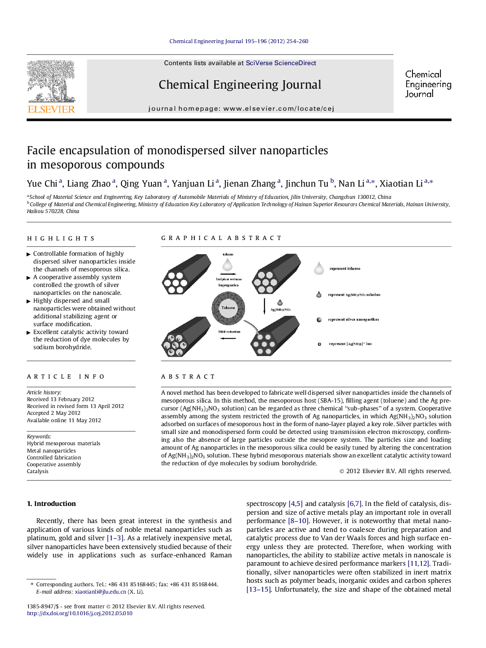 Facile encapsulation of monodispersed silver nanoparticles in mesoporous compounds