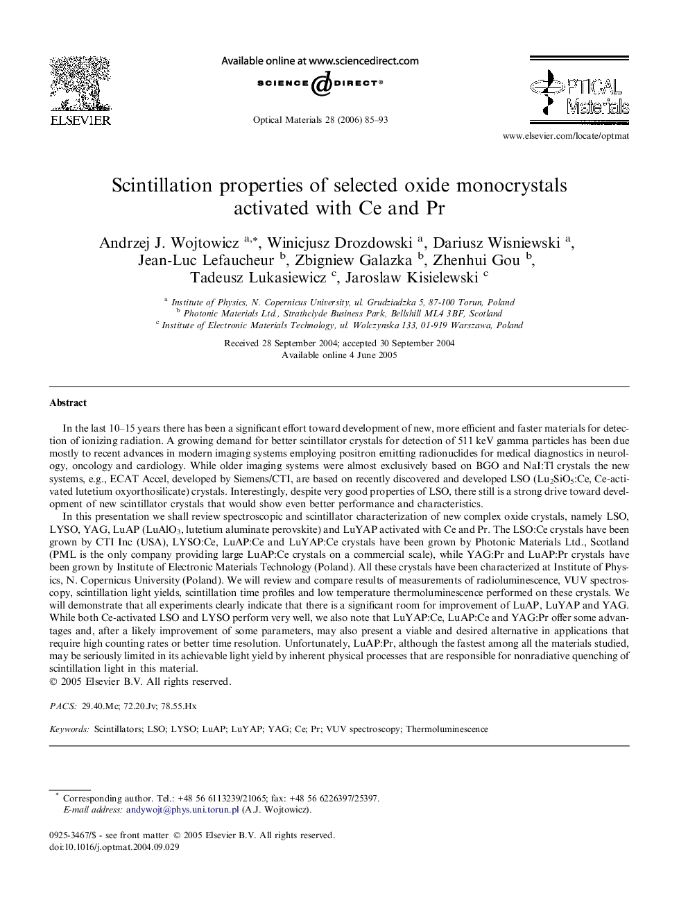 Scintillation properties of selected oxide monocrystals activated with Ce and Pr