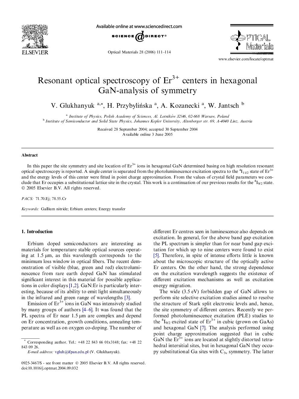 Resonant optical spectroscopy of Er3+ centers in hexagonal GaN-analysis of symmetry