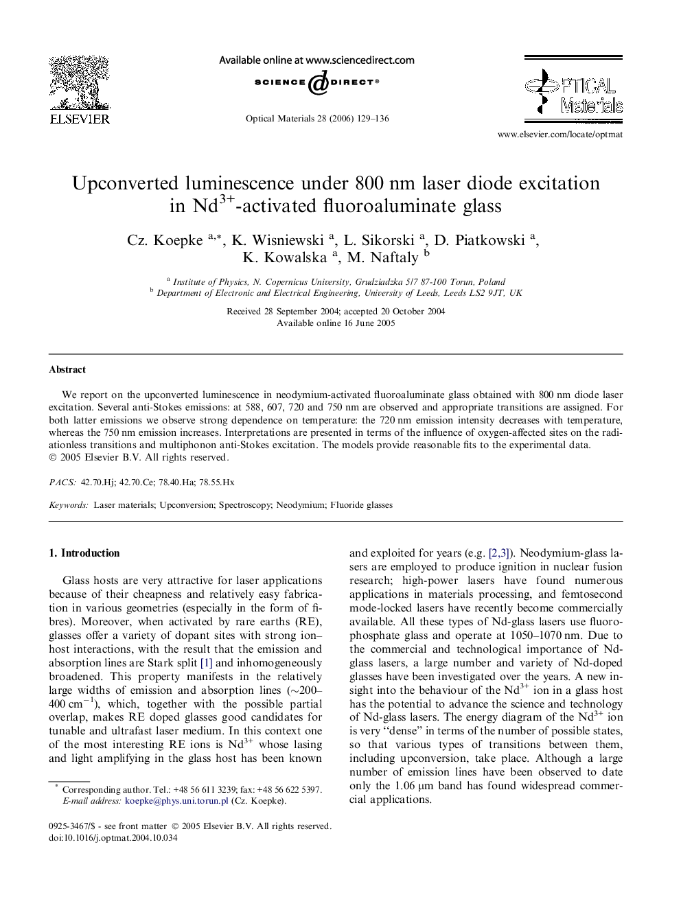 Upconverted luminescence under 800 nm laser diode excitation in Nd3+-activated fluoroaluminate glass