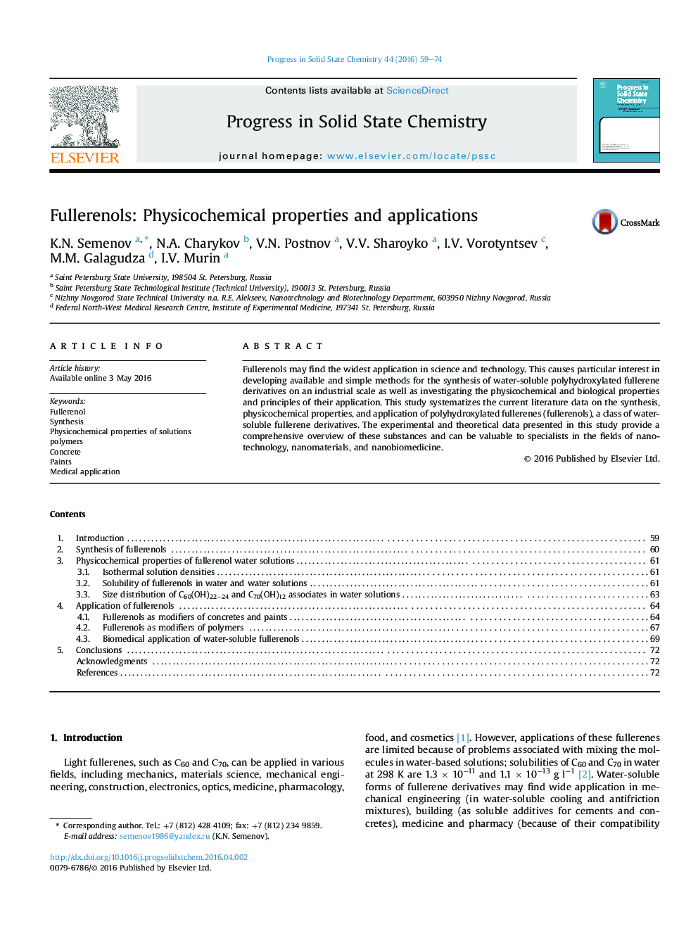 Fullerenols: Physicochemical properties and applications