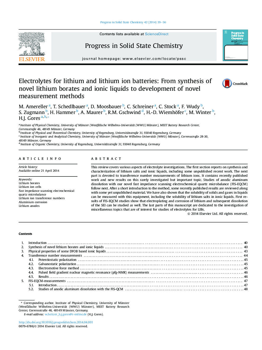 Electrolytes for lithium and lithium ion batteries: From synthesis of novel lithium borates and ionic liquids to development of novel measurement methods