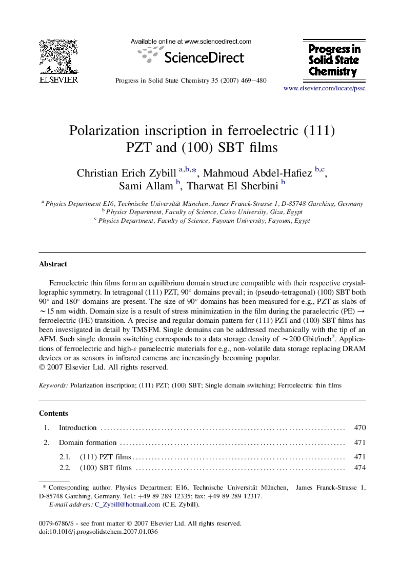 Polarization inscription in ferroelectric (111) PZT and (100) SBT films