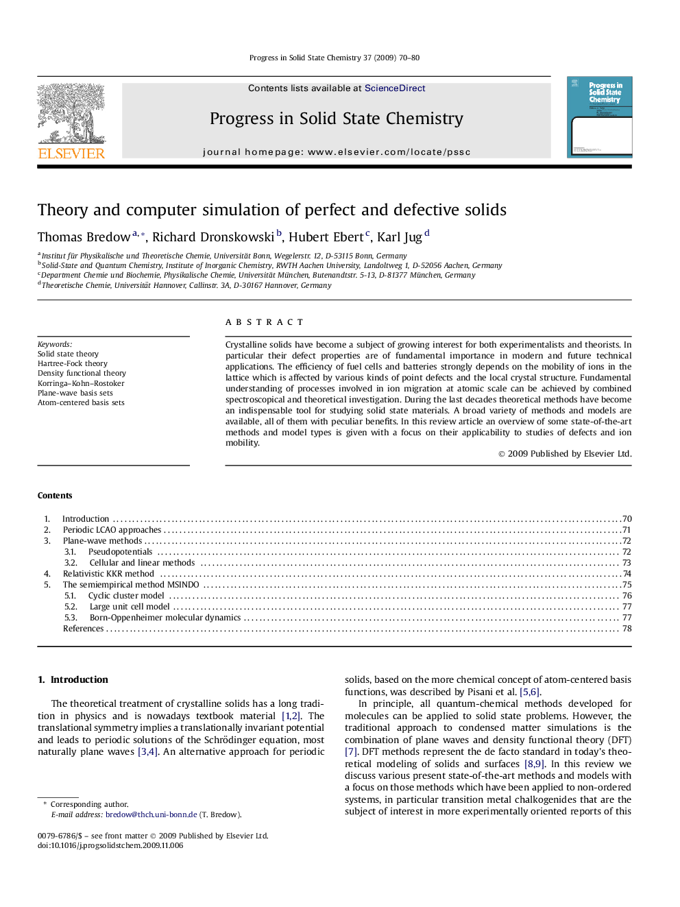 Theory and computer simulation of perfect and defective solids