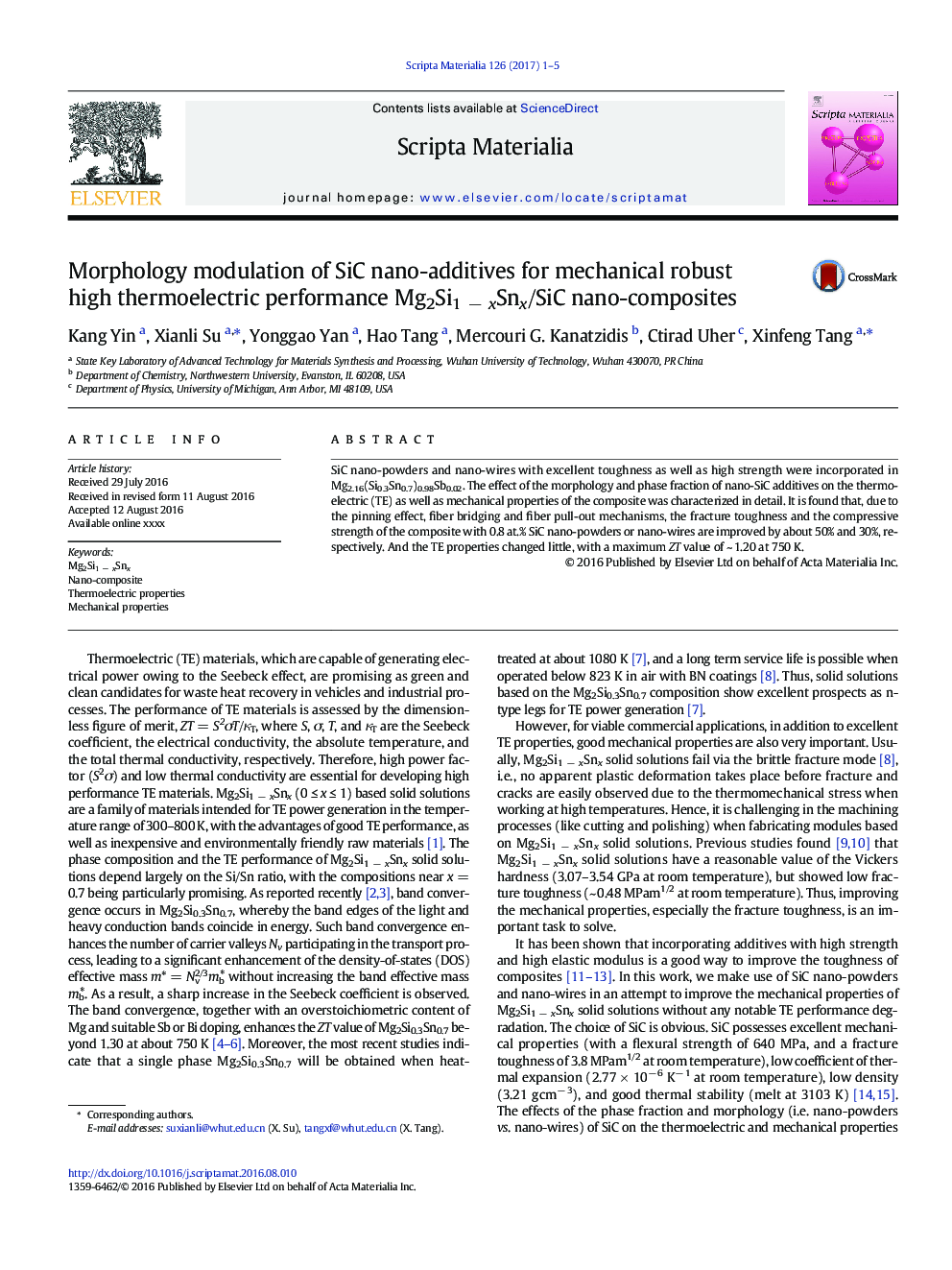 Morphology modulation of SiC nano-additives for mechanical robust high thermoelectric performance Mg2Si1 − xSnx/SiC nano-composites